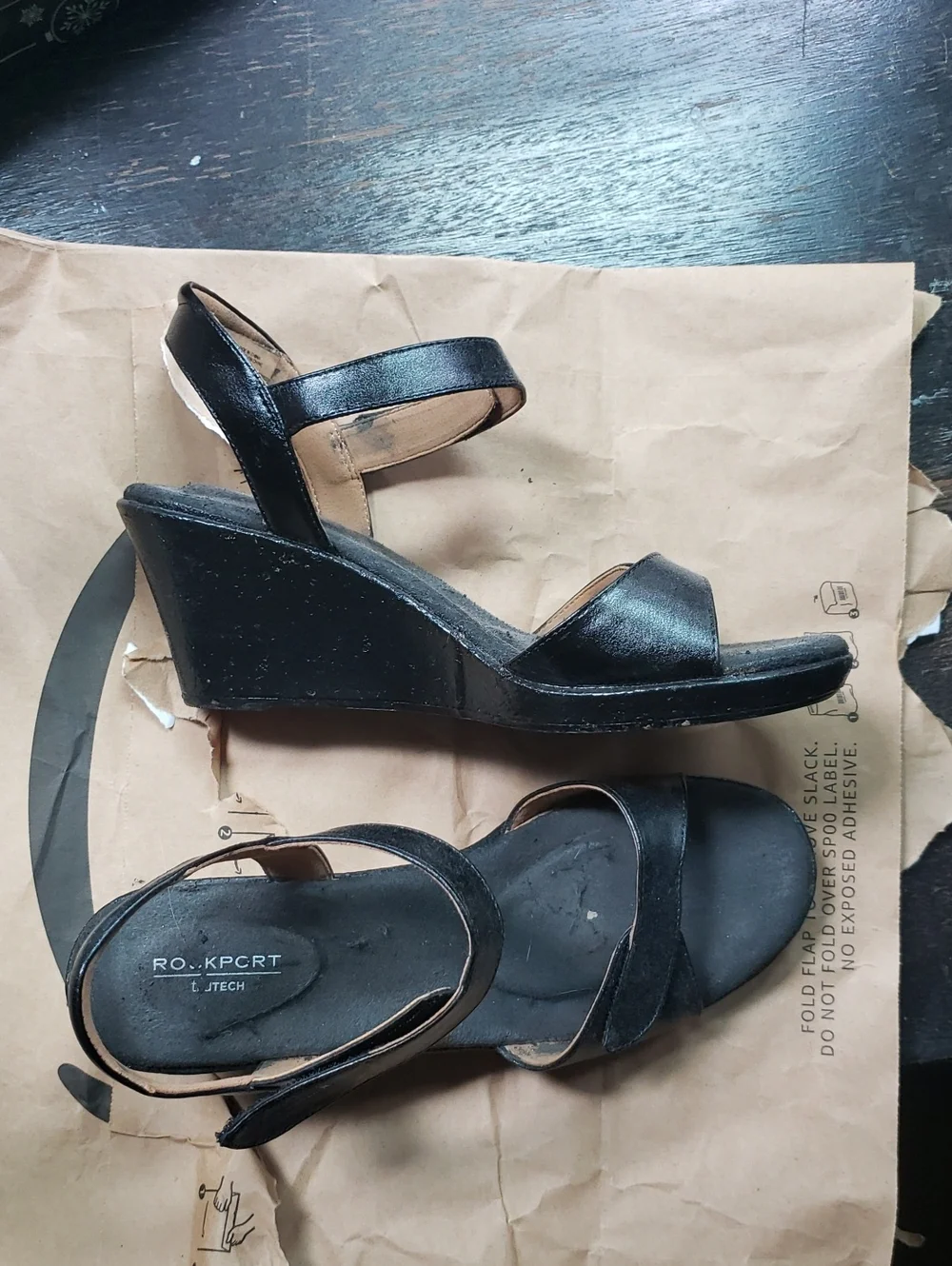 Rockport Black Wedge Sandal Size 8.5 Wide